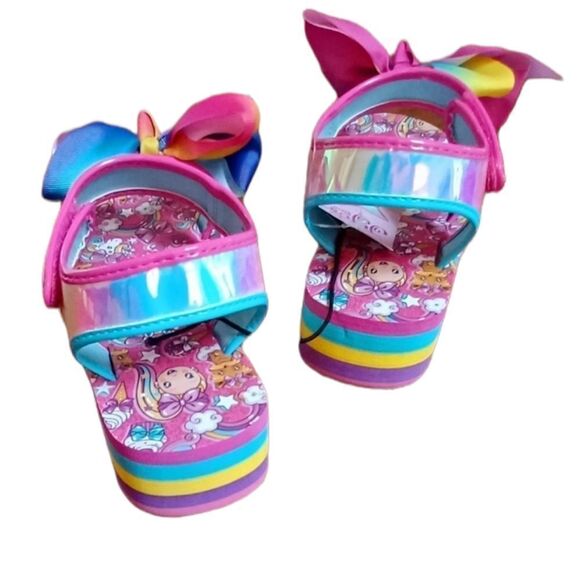 Nickelodeon Jojo Siwa Bow EVA Striped Rainbow Color Wedge Sandals  Size 4 - Picture 3 of 5